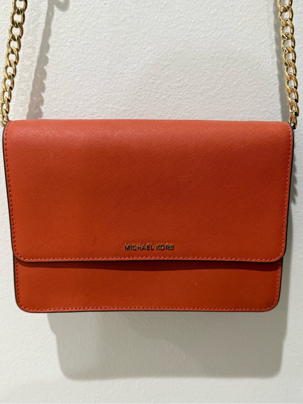 Authentic Michael Kors Orange Leather Chain Strap Crossbody